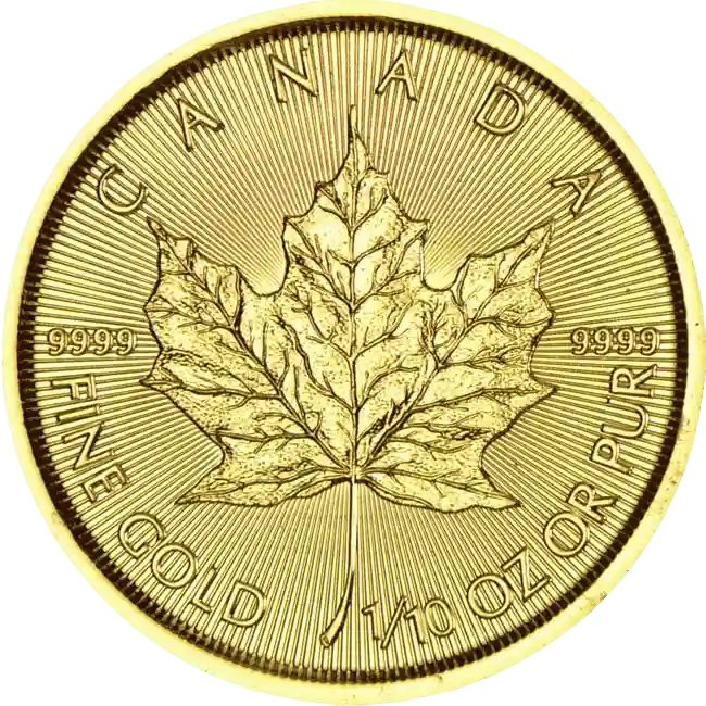 Monedă de Aur Frunză de Arțar Canada  1/10 Uncie(circulat)
